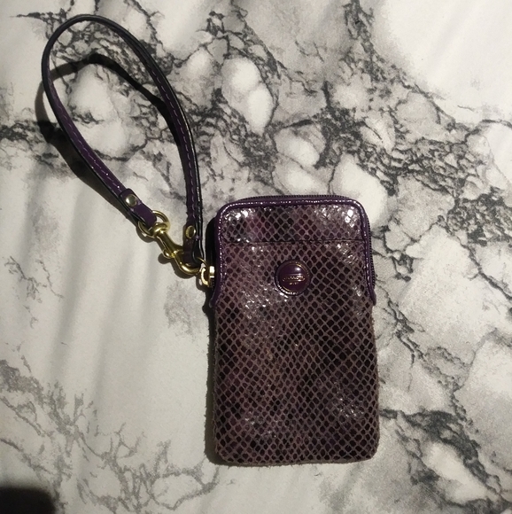 Eggplant Snakeskin Coach Wristlet